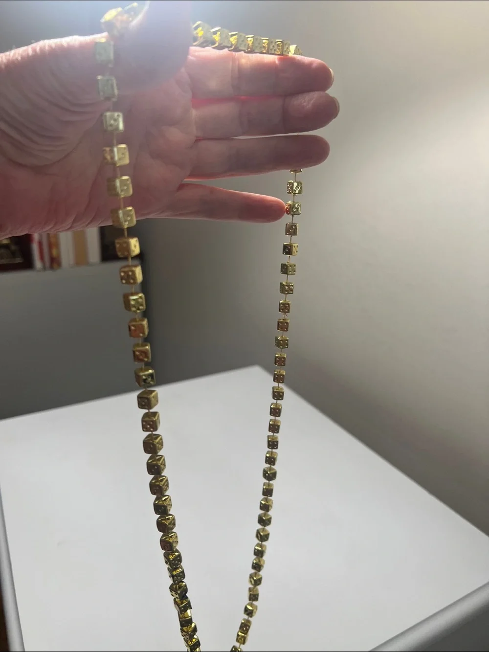 Vintage Gold Tone Dice Cubes Necklace - Novelty - Long